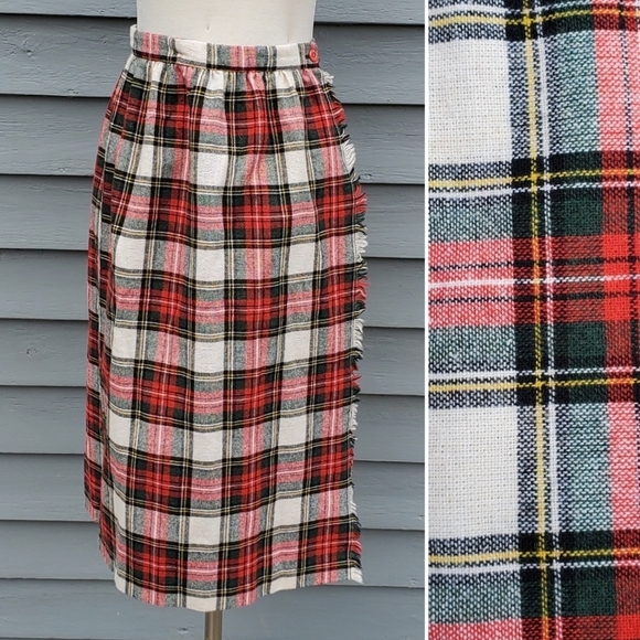 Vintage Dresses & Skirts - Vintage 90s y2k Bratz School Girl Wool Kilt Tartan Christmas Plaid Wrap Skirt Sm